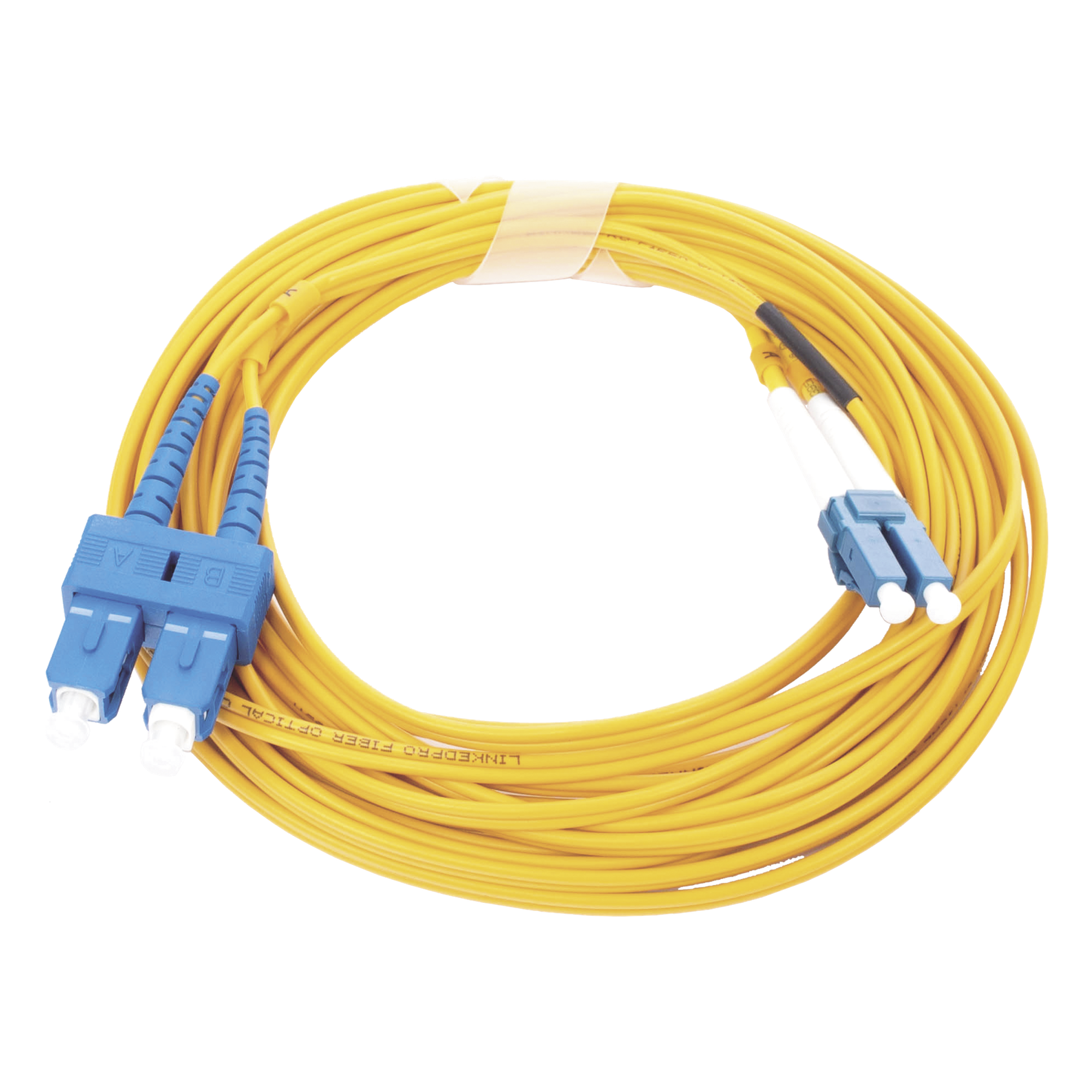 Jumper de Fibra Óptica Monomodo 9/125 LC/UPC-SC/UPC, PVC, 2.0 mm, Dúplex, Amarillo, 5 Metros (16.40 Pies) — LINKEDPRO BY EPCOM · SKU LP-FO-D-LCU-SCU-05