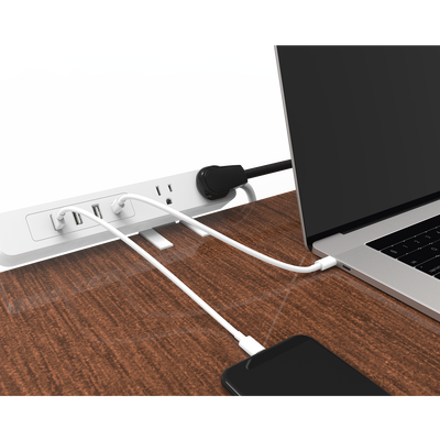 Multicontacto con Montaje para Escritorio / Carga Rápida para 65 W / 2 x Nema 5-15P / 3 x USB-A (5V @3A) / 1 x USB-C (65W)