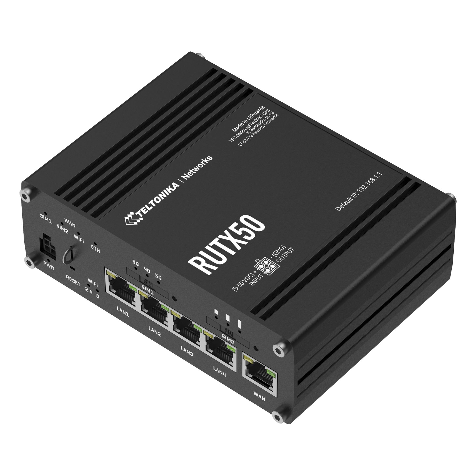 Router Industrial 5G 3.3Gbps, Doble SIM , Doble banda 802.3ac Wave2 — TELTONIKA · SKU RUTX50