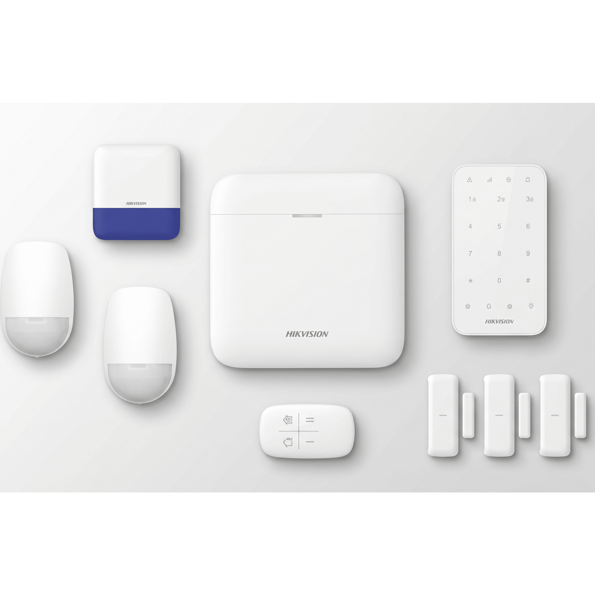 (AX PRO) KIT de Alarma AX PRO / Incluye: 1 Hub con batería de respaldo/ 2 Sensores PIR / 3 Contactos Magnéticos mini / 1 Control Remoto / 1 Sirena Inalambrica Exterior /1 Teclado Inalámbrico / WiFi / Compatible con Hik-Connect P2P
