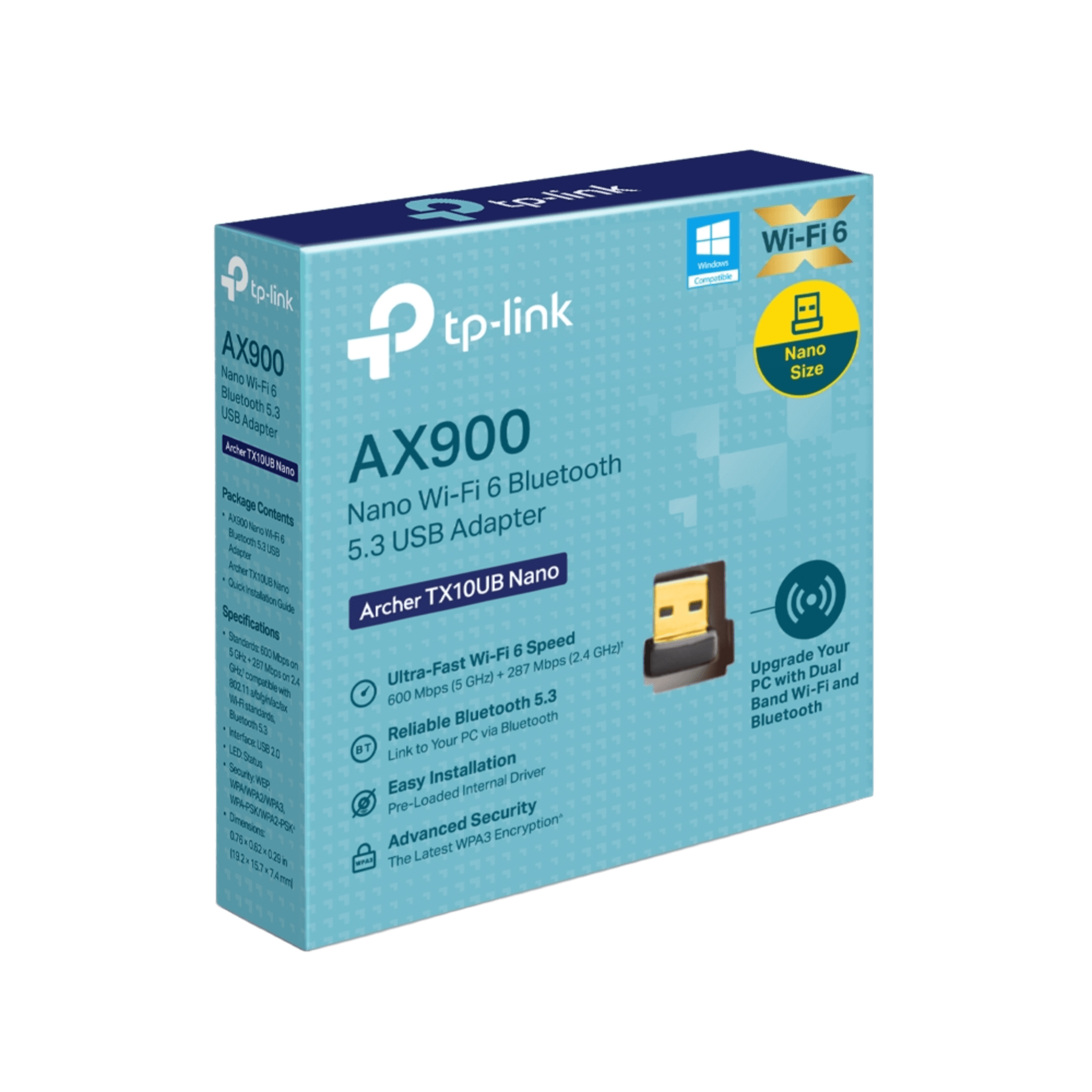 Adaptador USB Nano Wi-Fi 6 / Dual Band 600 Mbps en 5 GHz / 287 Mbps en 2.4 GHz / Bluetooth 5.3 BLE / WPA3 / Driver Pre-Cargado / 802.11ax
