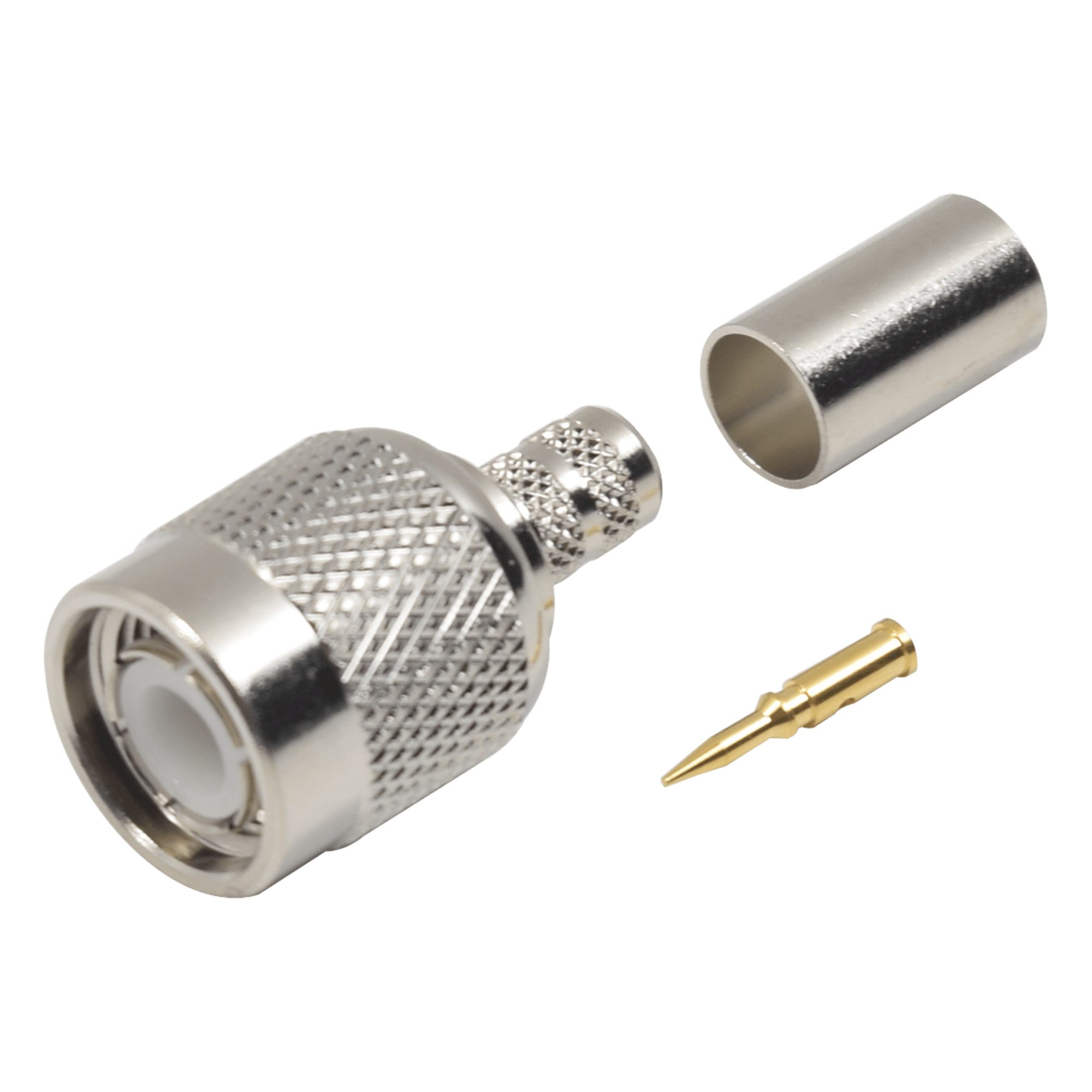 Conector TNC Macho de Anillo Plegable para Cables LMR-240, RG-8/X, 9258, Niquel/Oro/Delrin. — RF INDUSTRIES,LTD · SKU RFT-1203-1X