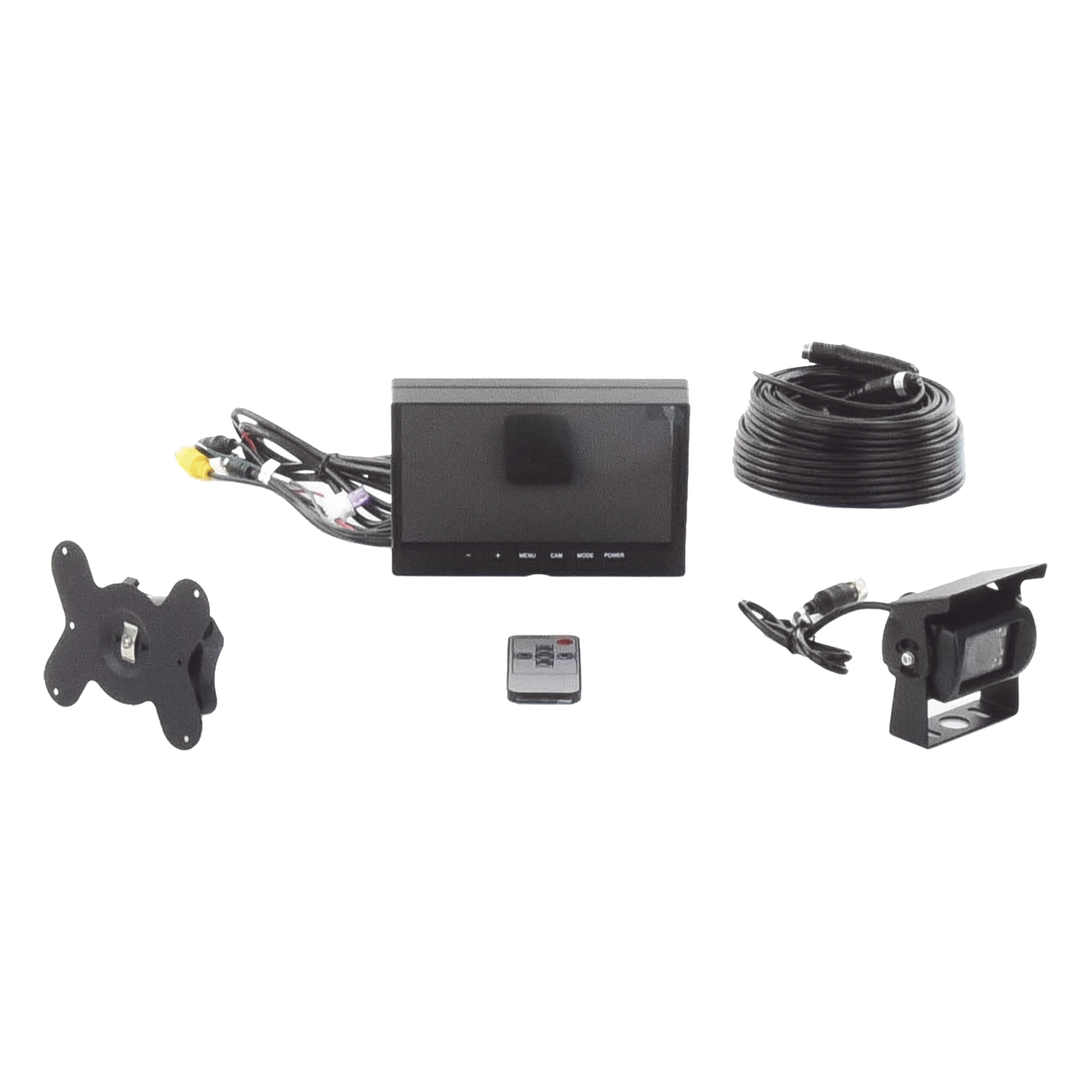 Sistema de Cámara de Reversa Alámbrico / Monitor LCD 7 Pulgadas Full HD / Cámara IR CMOS 18 LEDs / Ángulo de Visión 120° / IP69K / 12/24 VCC / Cable 20 m (65.6 ft)