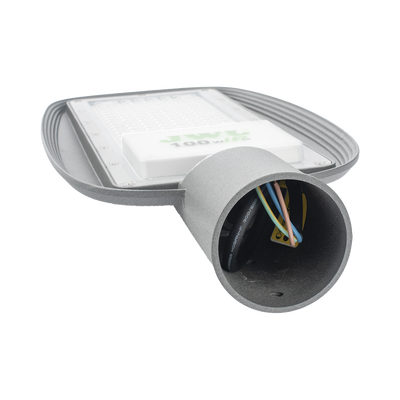 Luminaria LED de 100 W / 100 - 265 V CA~50/60 Hz / Fotocelda / Color Blanco/ Dimensiones 200 x 465 x 78 mm / Ángulo de Luz 135°.