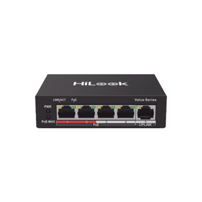 Switch PoE+ / 4 Puertos 10/100 Mbps PoE+ (af / at) / 1 Puerto 10/100 Mbps Uplink / Modo Extendido hasta 250 Metros / 35 Watts