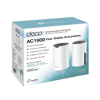 Kit 2 Routers Inalámbricos MESH Interior para Hogar / Doble Banda Wi-Fi 5 AC1900 Mbps / 3 Puerto Gigabit WAN/LAN / 3 Antenas Internas / Administración Mediante la App Deco (iOS, Android) 