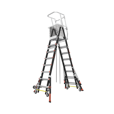 Escalera de Fibra de Vidrio con Jaula de 8'-14' (2.44 - 4.27 m). Con Ajuste en Ruedas (RATCHET™ Leveler) (SKU:18515-817).