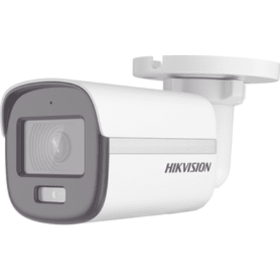 [ColorVu] Bala TURBOHD 2 Megapixel (1080p) / Imagen a Color 24/7 / Lente 2.8 mm / METAL / Luz Blanca 20 mts / Exterior IP67 / TVI-AHD-CVI-CVBS / dWDR — HIKVISION · SKU DS-2CE10DF0T-F