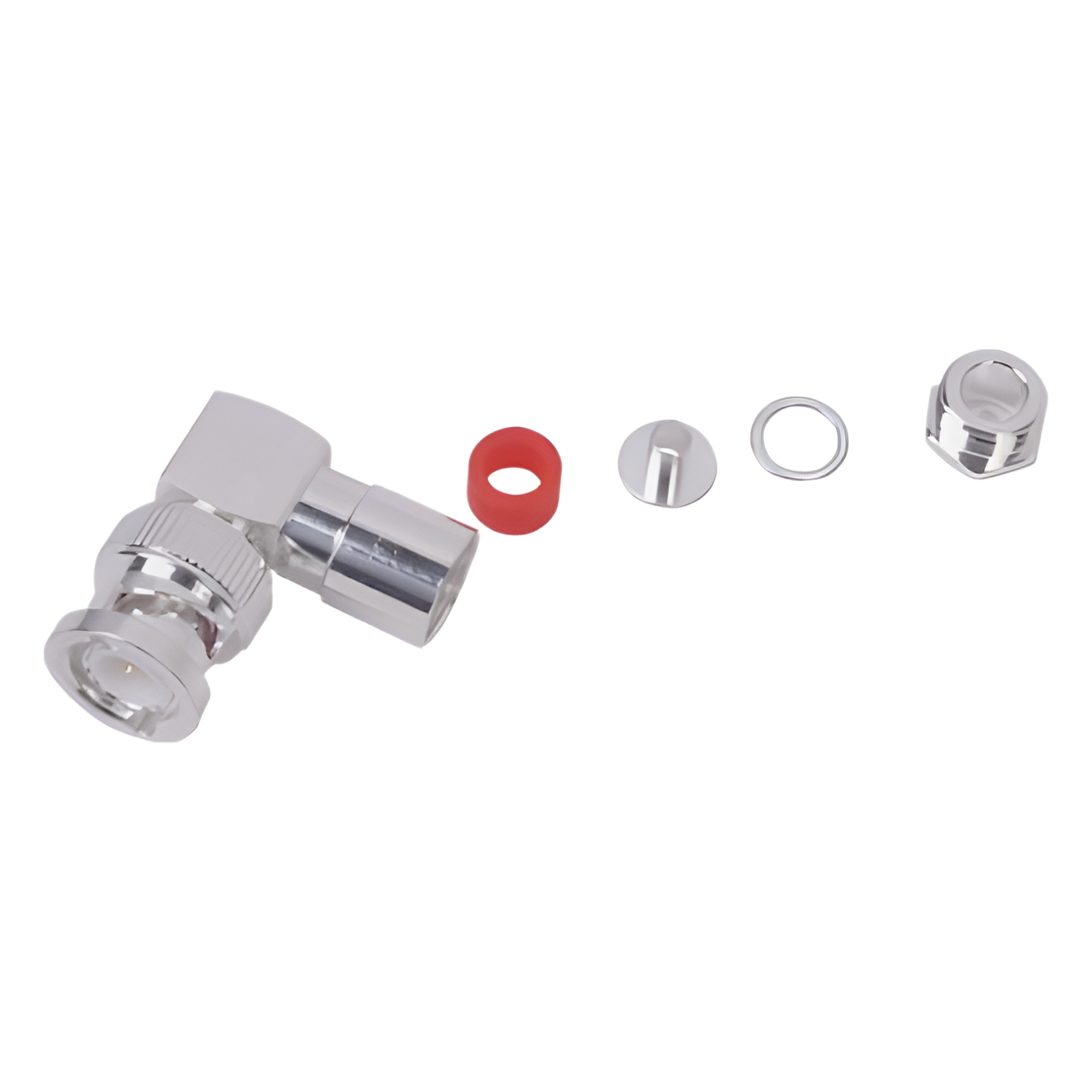 Conector BNC Macho en Ángulo Recto de Rosca para LP-195, LP-142, LMR-195, RG-58/U, RG-142/U, Plata/Oro/Teflón. — RF INDUSTRIES,LTD · SKU RFB-1110-C-04