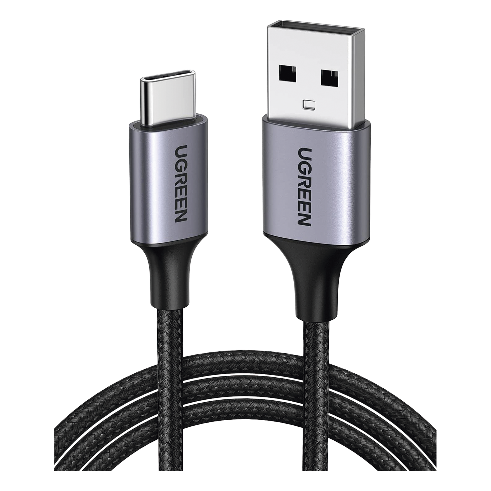 Cable USB-A a USB-C | 1 Metro (3.28 Pies) | Transferencia de Datos de 480 Mbps | Carga Rápida | QC 4.0/3.0/2.0 | FPC | AFC | Protección Integrada | Caja de Aluminio | Nylon Trenzado | Color Negro — UGREEN · SKU 60126