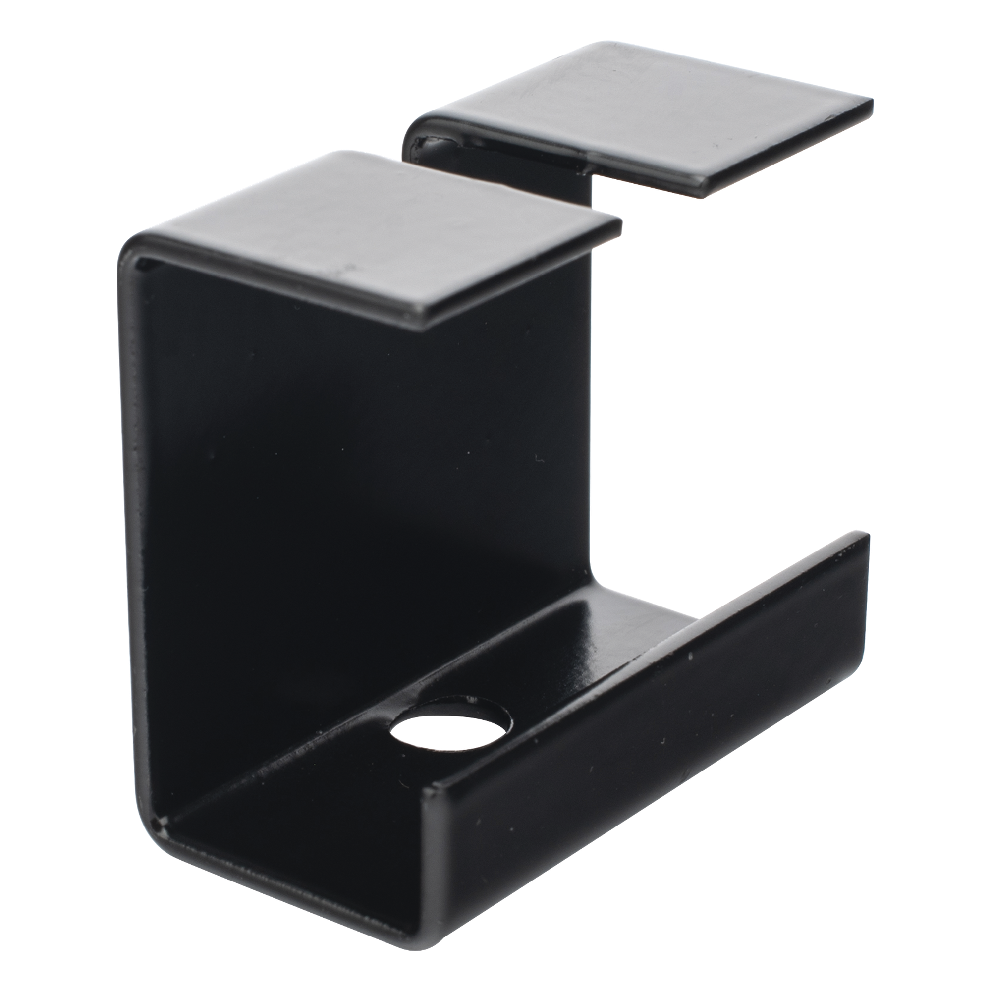 Grapa de Suspensión para Escalera Tubular de 1.5" de Peralte y 12" de Ancho, Acabado con Pintura Epóxica Color Negro, Ideal para la Suspensión Segura de la Escalera Tubular en Instalaciones Aéreas — CHAROFIL · SKU CH-GSTB-EP