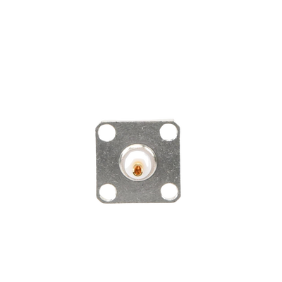 Conector BNC Hembra para Chasis, 4 Perforaciones con 12.7 mm, Plata/ Oro/ Teflón.