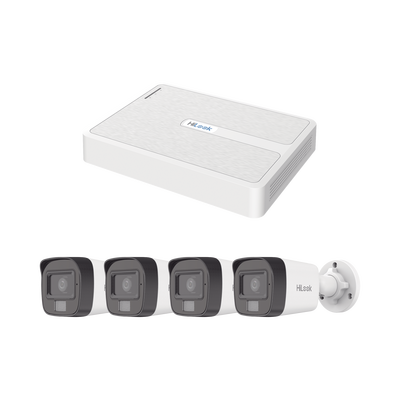 Kit IP 2 Megapixel / NVR de 8 Canales con 8 Puertos PoE / 4 Cámaras IP Bala Dual light para Exterior / Micrófono Integrado — HiLook by HIKVISION · SKU KIPH4B4MP/A