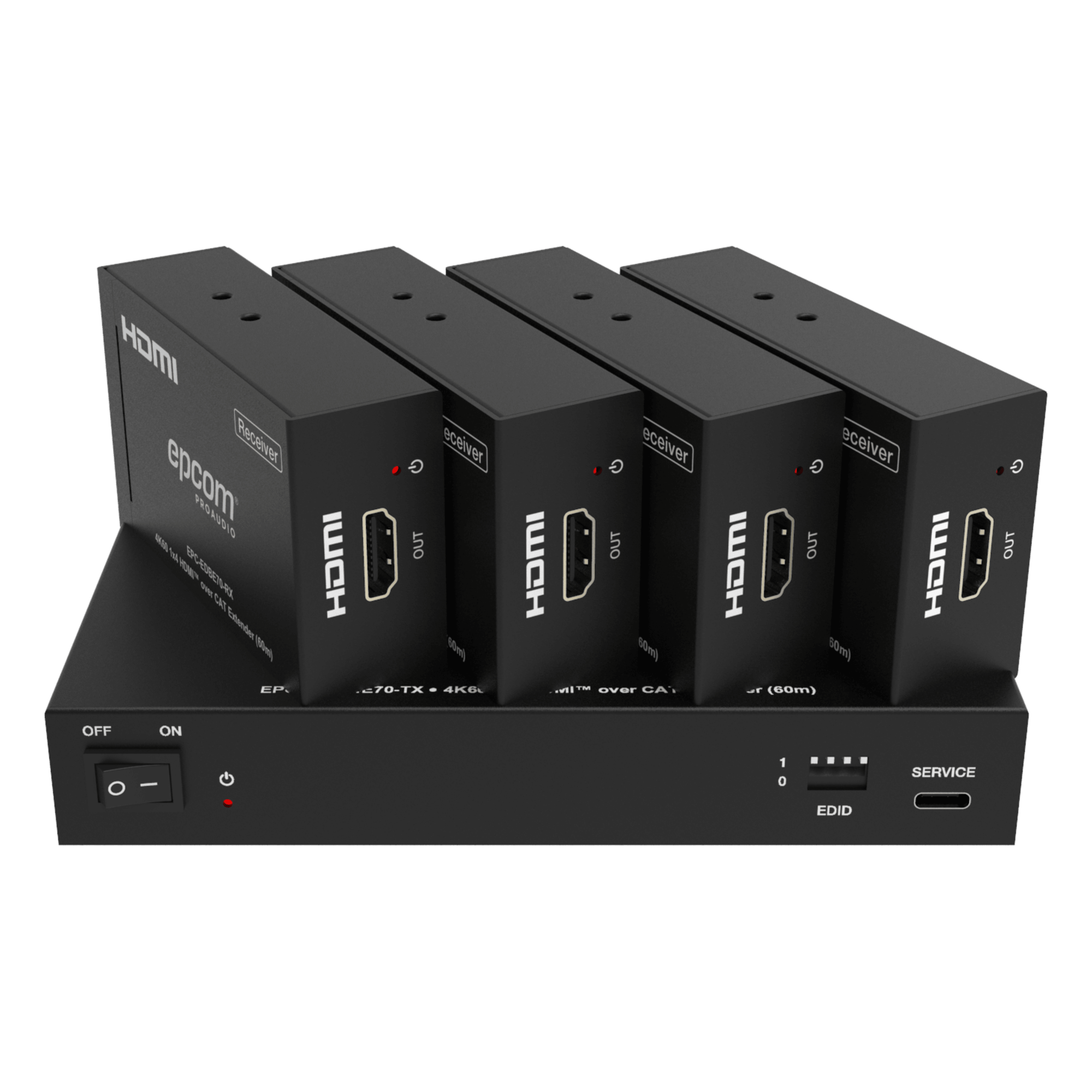 Splitter Extensor 1x4 | 4K@60Hz a 60m | 4K@30Hz a 70m | Cable Cat6 | EDID | HDCP 2.2 | Salida Loop — EPCOM PROAUDIO · SKU EPC-SPB14E70