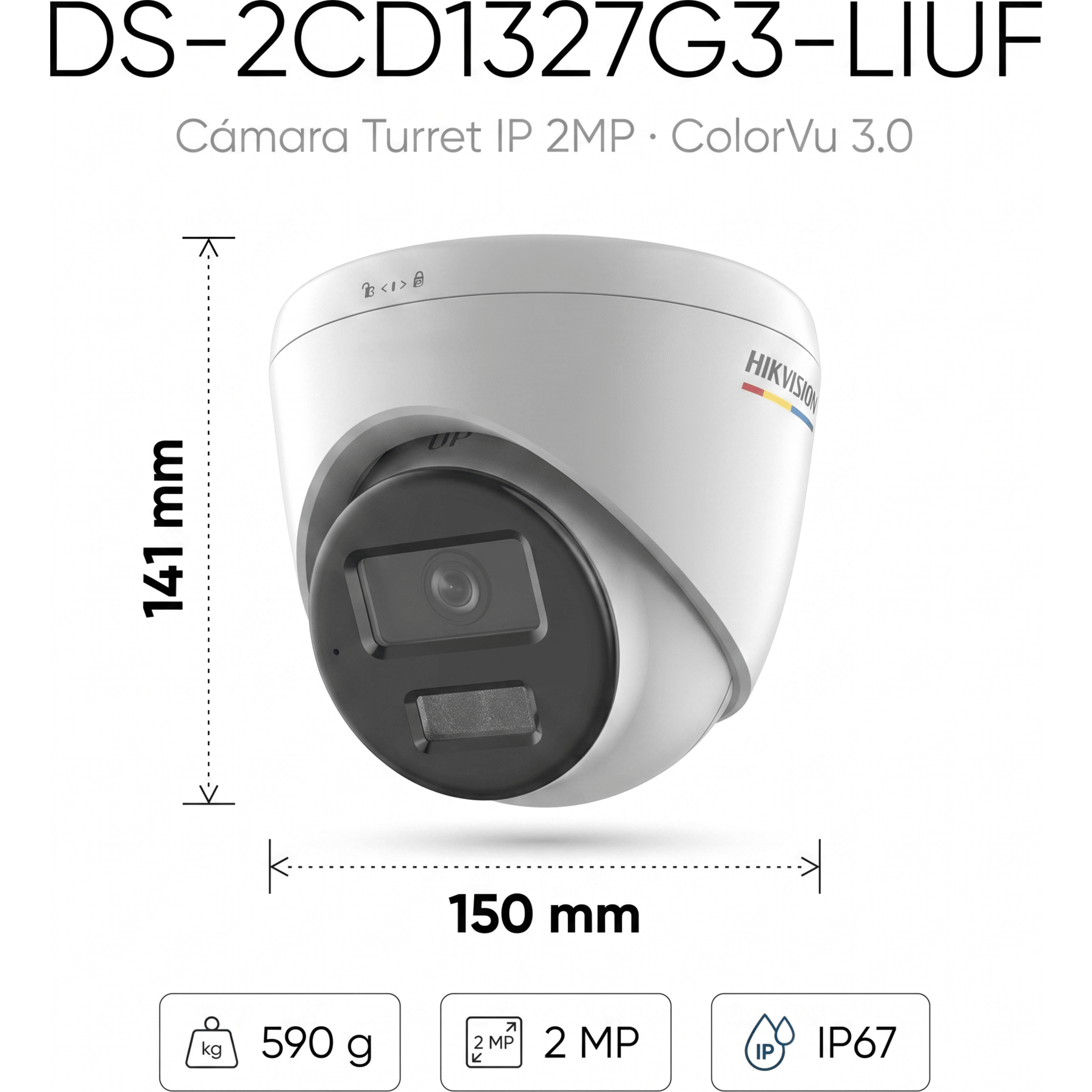 [ColorVu 3.0 + MD 3.0] Turret IP 2 Megapixel / Lente 2.8 mm / 30 mts IR + 30 mts Luz Blanca / Micrófono Integrado /Motion Detection 3.0 / Exterior IP67 / dWDR / PoE / Micro SD 