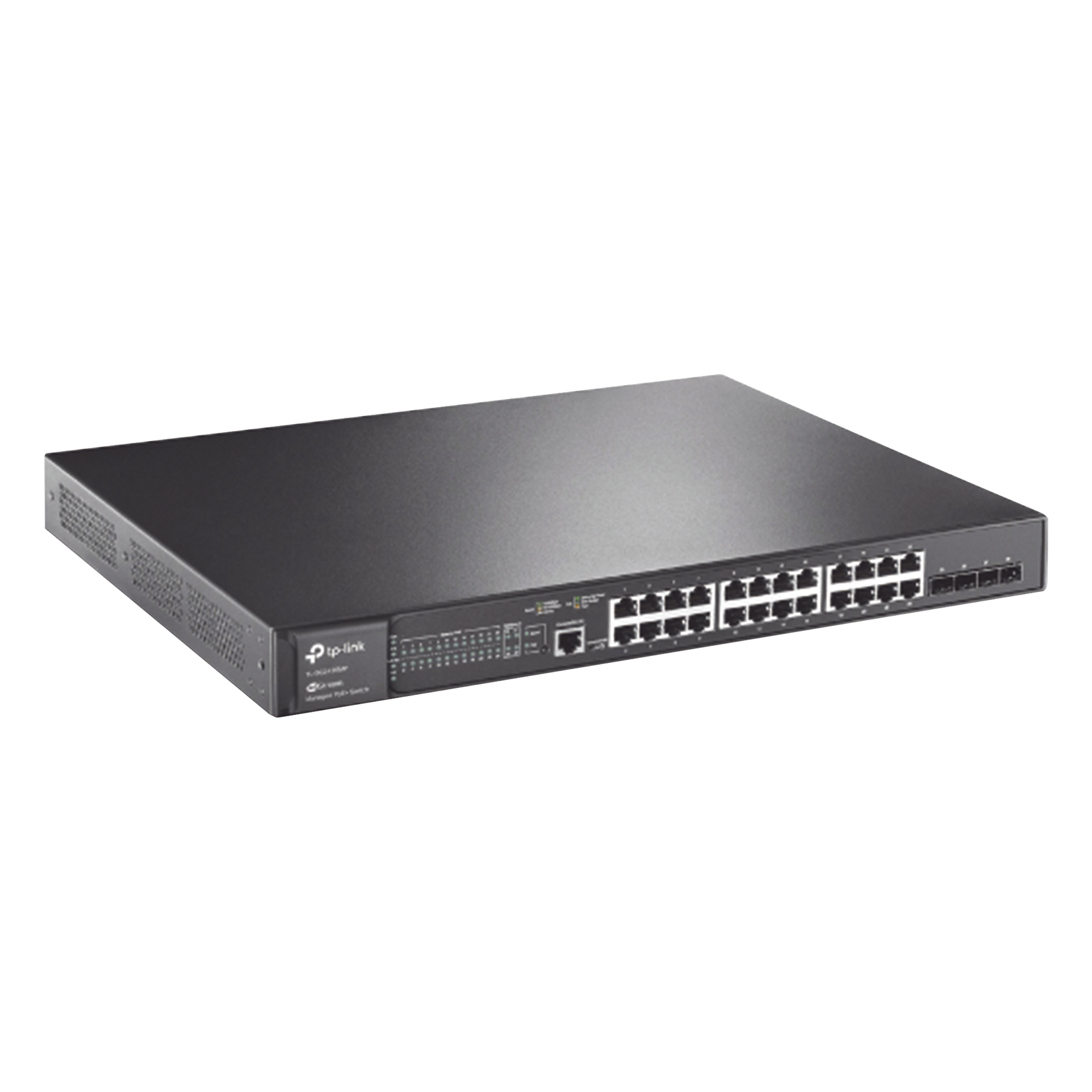 Switch L2+ Omada PoE+ / 24 Puertos PoE+ 10/100/1000 Mbps / 4 Puertos SFP 1G / 2 Puertos Consola (RJ45 y microUSB) / Administración Centralizada Omada o Stand-Alone / Multicast IGMP / Calidad de Servicio / Presupuesto PoE 384W / Montaje en Rack — TP-LINK · SKU TL-SG3428MP
