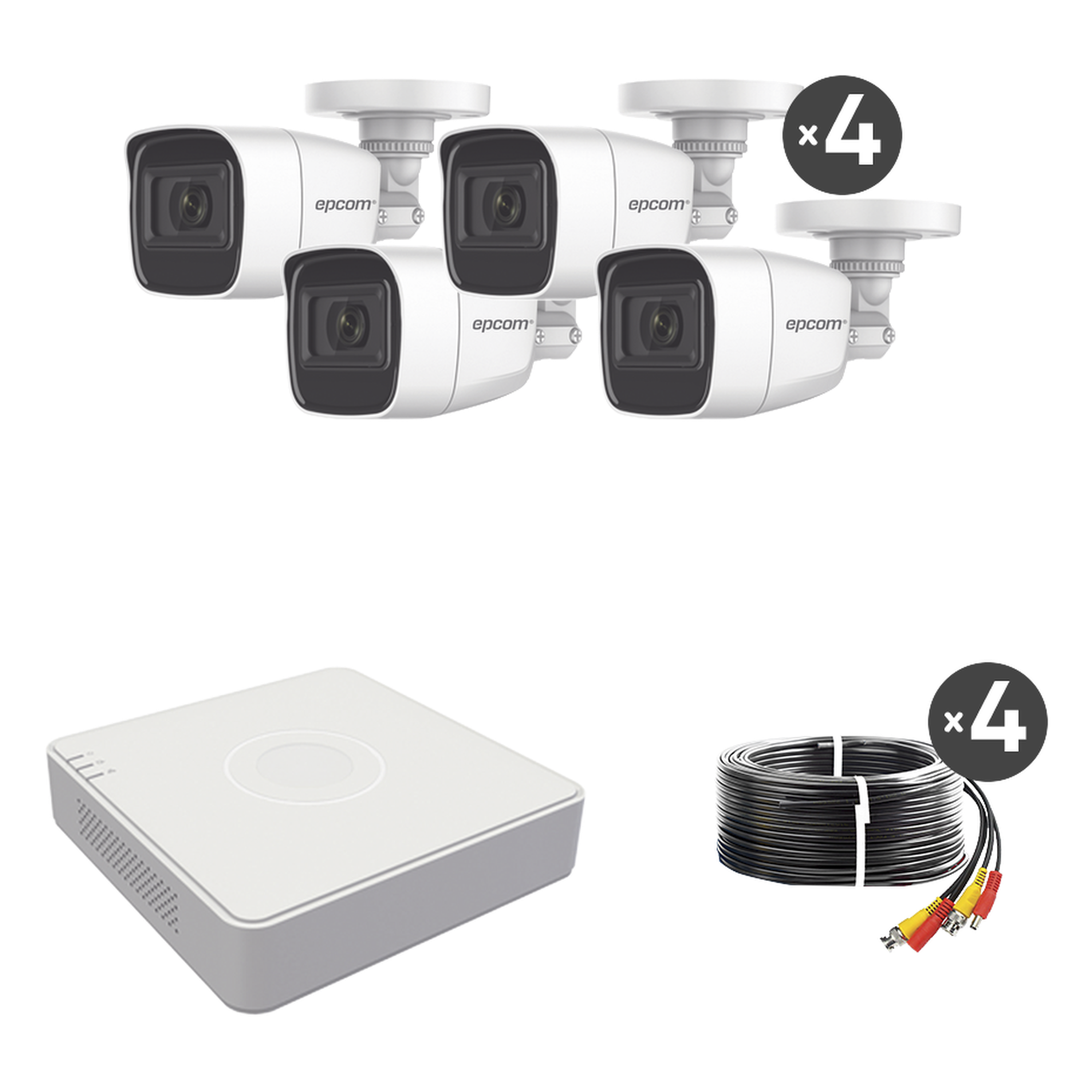 (MICRÓFONO Integrado) Kit TurboHD 1080p Lite / DVR 4 canales / Audio por Coaxitron / 4 Cámaras Bala de Metal con Micrófono Integrado — EPCOM PROFESSIONAL · SKU B8-KIT-MIC