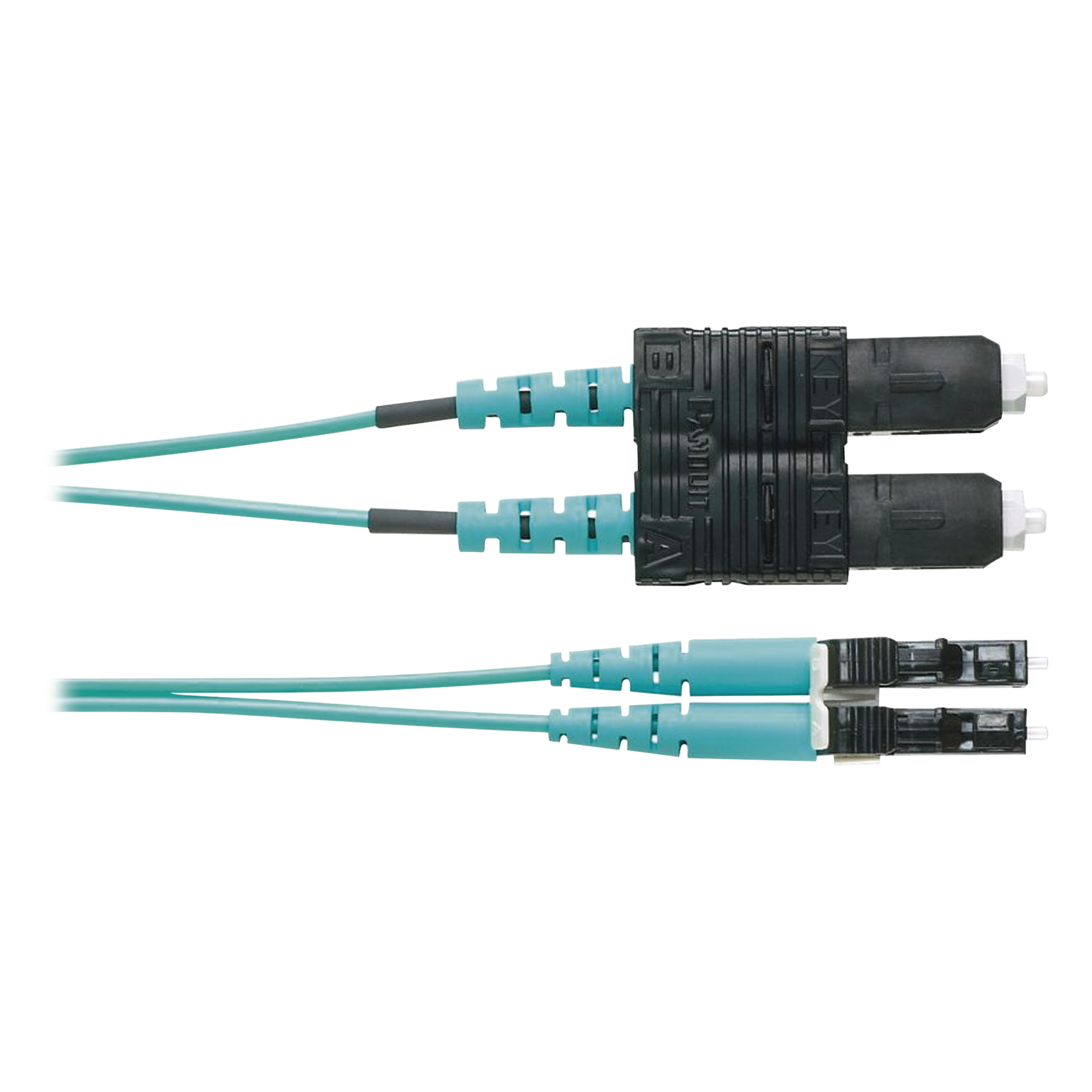 Jumper de Fibra Optica Multimodo 50/125 OM3, LC-SC Duplex, OFNR (Riser), Color Aqua, 1 Metro (3.28 Pies) — PANDUIT · SKU FX2ERLNSNSNM001