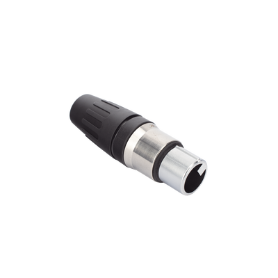 CONECTOR MACHO XLR DE 3 NÚCLEOS CON CARCASA DE ACERO INOXIDABLE Y CONTACTOS CHAPADOS EN ORO
