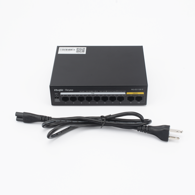 Switch PoE+ no Administrable, Hasta 110 Watts, 8 puertos PoE+ y 2 Uplinks 10/100