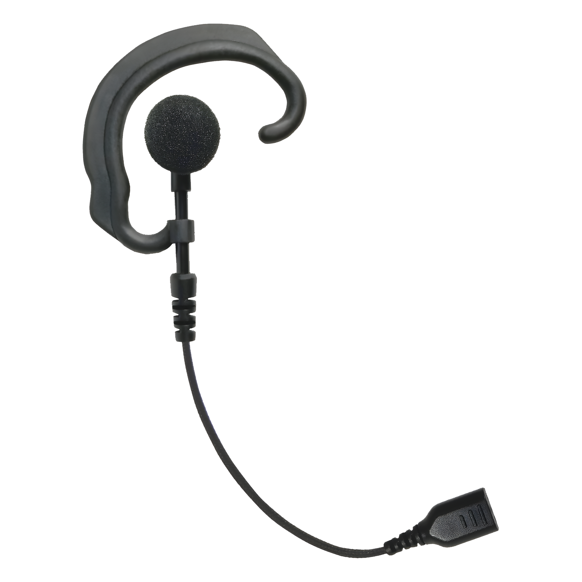 Auricular de gancho para el oído (RESPONDER) con cable de fibra trenzada y conector SNAP. Requiere micrófono de solapa de 1 o 2 hilos de la Serie SNAP. — PRYME · SKU SNP-EH