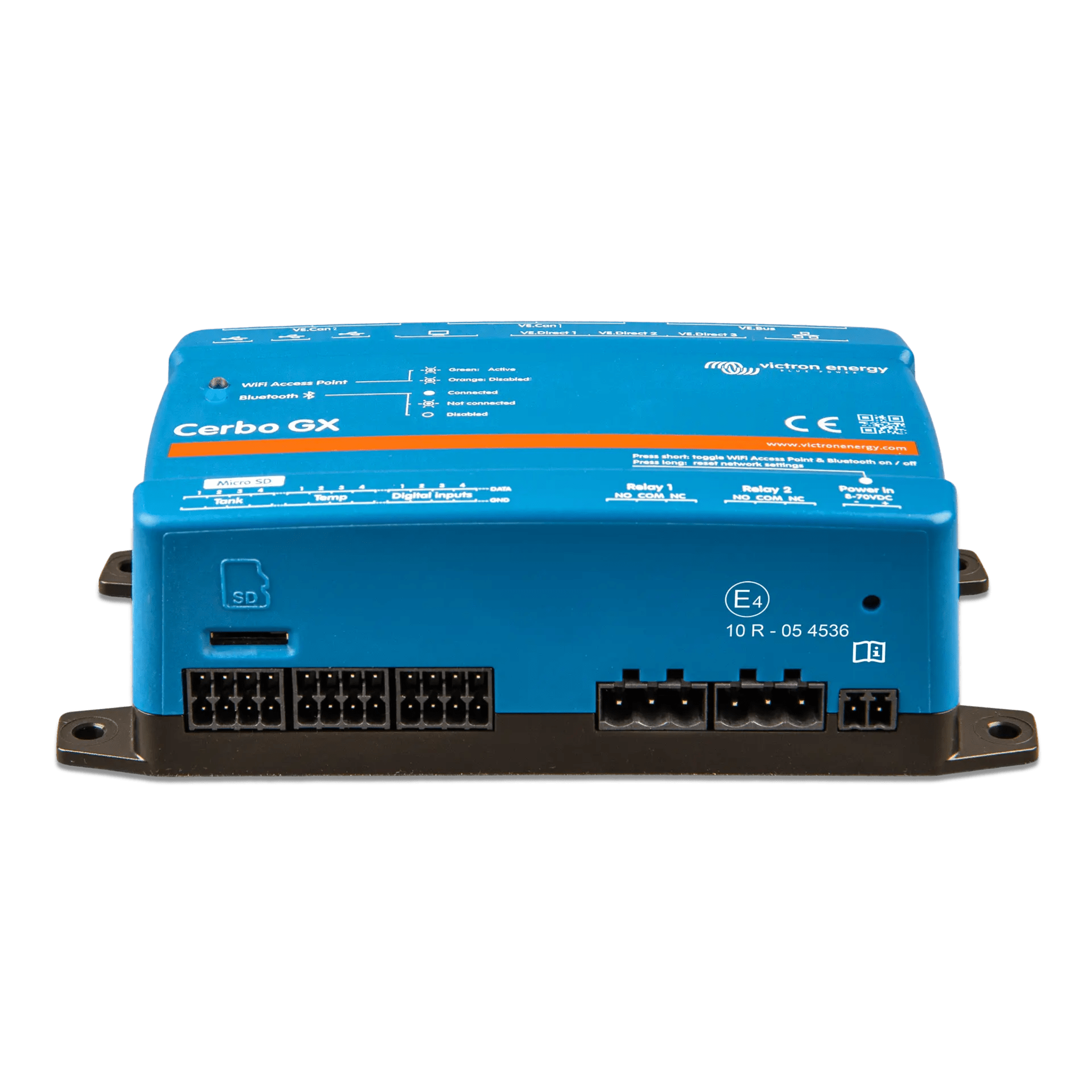 Centro de comunicaciones / Monitoreo remoto / Pantallas táctiles 5" y 7" / Conectividad Bluetooth / VRM / VE.Direct, VE.Bus, VE.CAN, USB