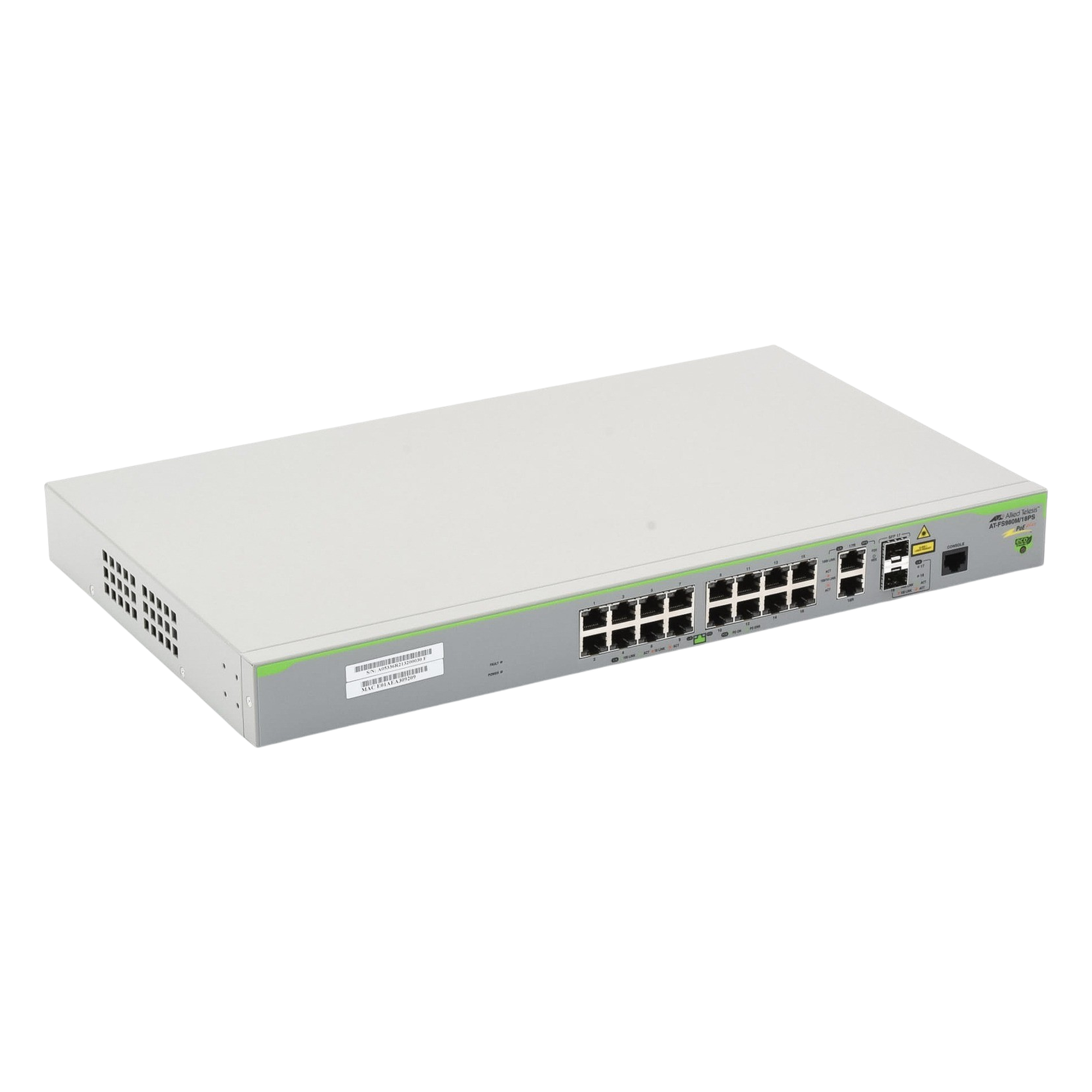 Switch PoE+ Administrable Capa 3 / 16 Puertos 10/100 Mbps / 2 Puertos Gigabit Combo SFP / 250W PoE+ / 7.2 Gbps / 5.36 Mpps