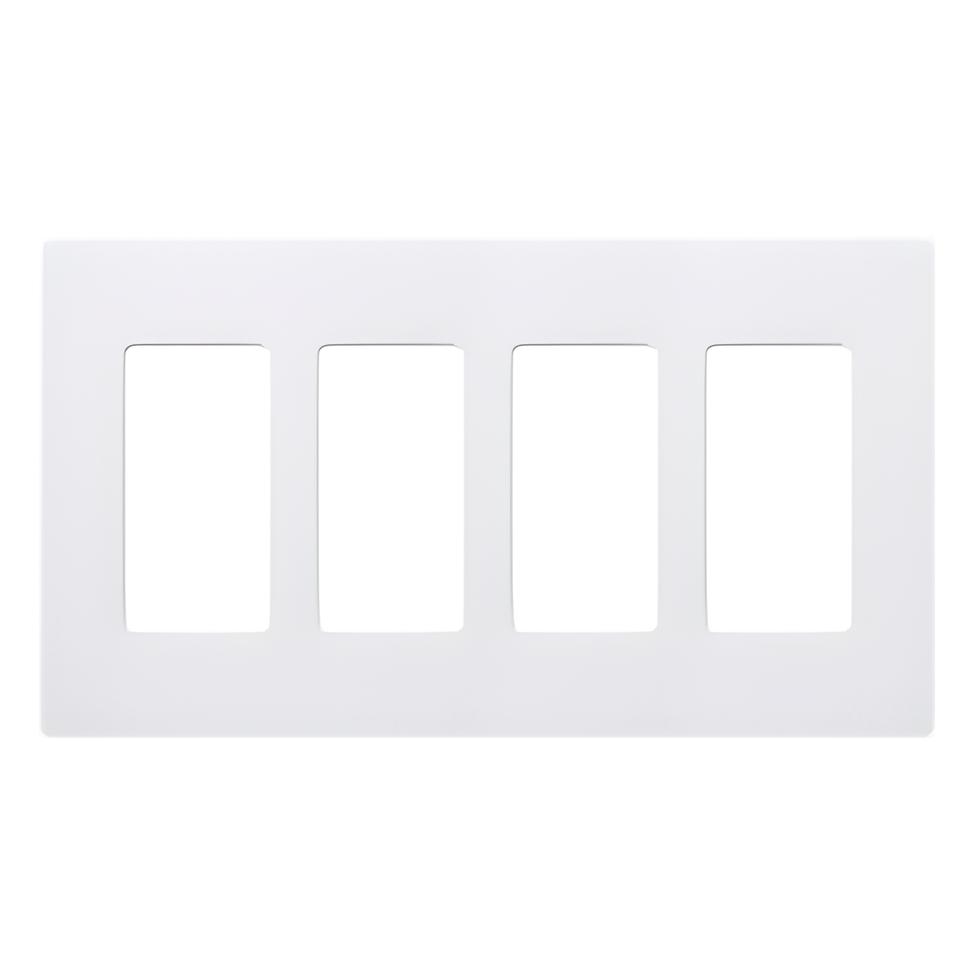 Placa de pared Claro de 4 espacios, acabado brillante color blanco, sin tornillos visibles, para atenuadores, apagadores y controles Pico de Lutron — LUTRON ELECTRONICS · SKU CW4WH