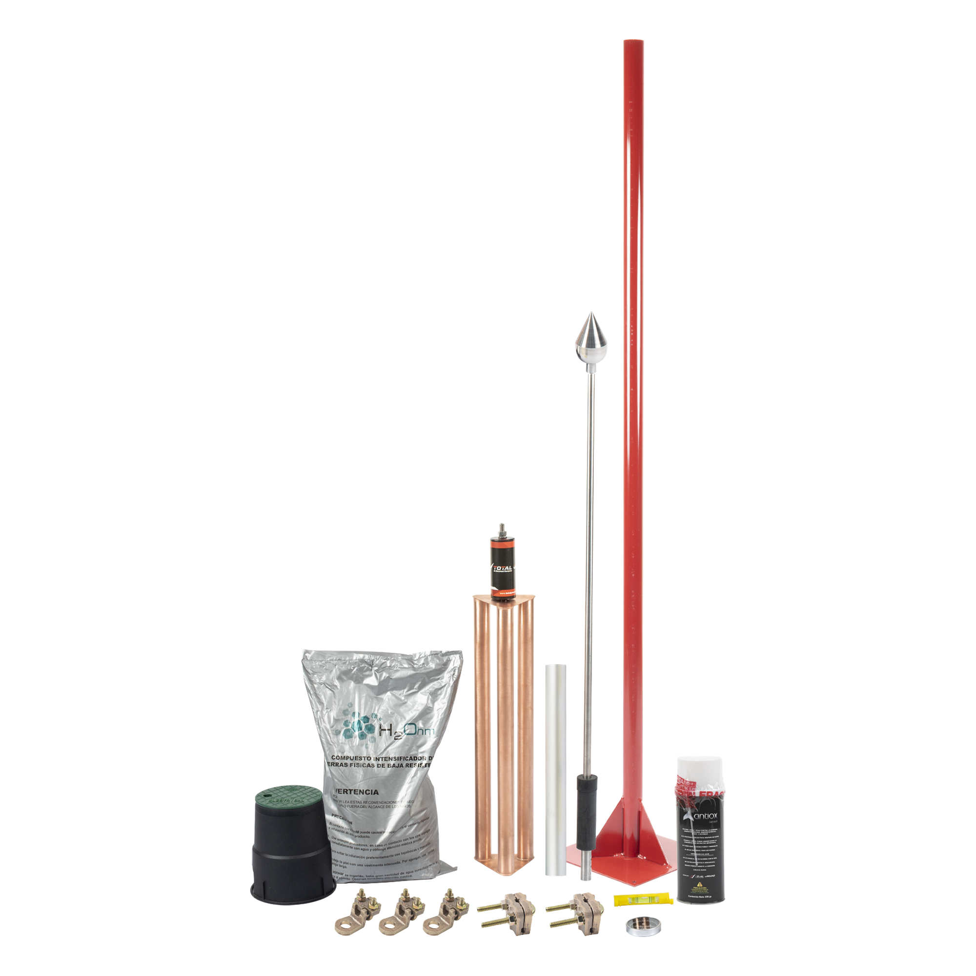 Kit Pararrayo con Accesorios para Protección de Diámetro de 80 m. — TOTAL GROUND · SKU KIT-MASTER-ALU-V2