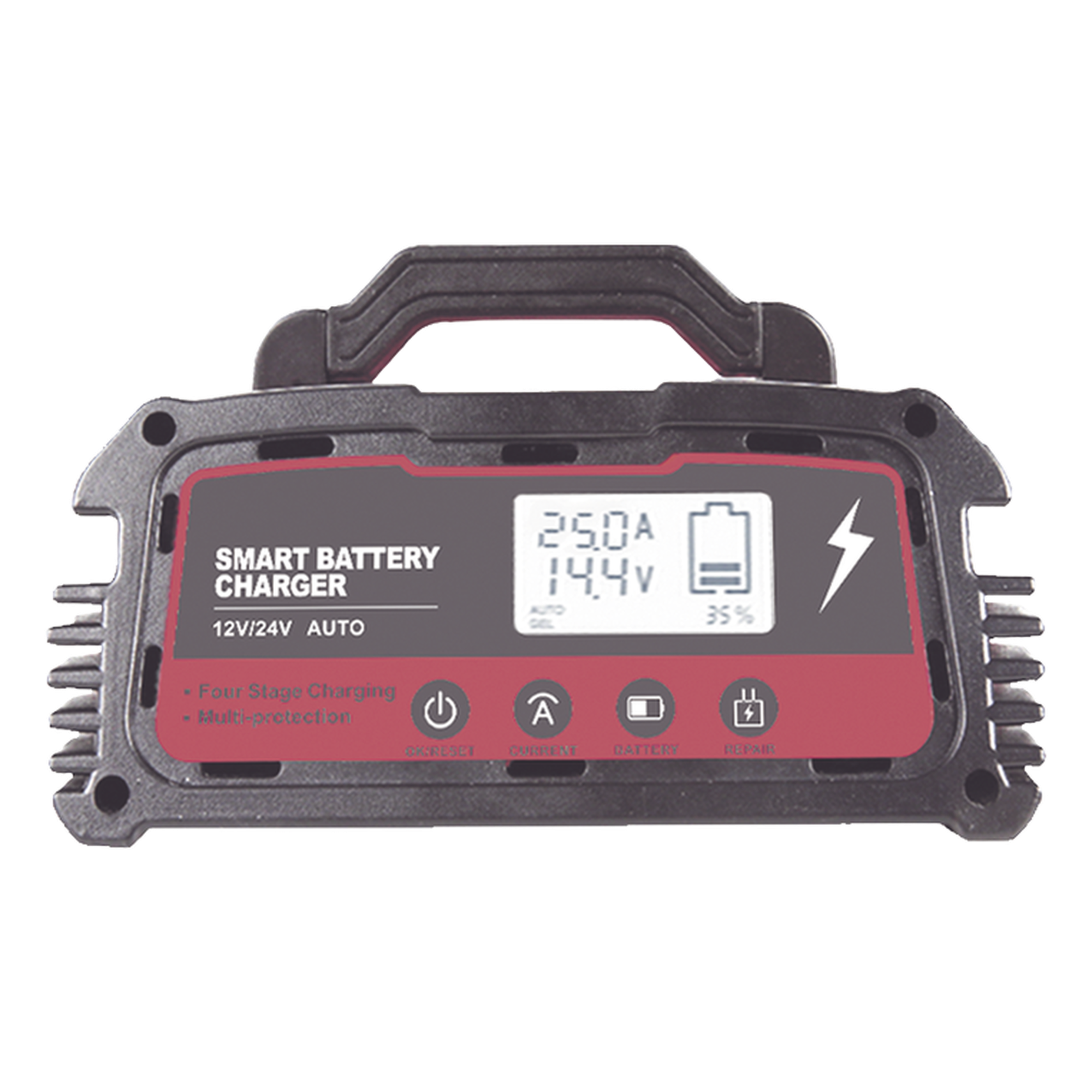 Cargador de Baterías / 12 o 24 Vcc / hasta 250 Ah / 25 A / Display LCD