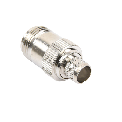 Conector N Hembra Inverso de Anillo Plegable para Cables 9913, RG-8/U, LMR-400, Grupo I, Níquel/ Oro/ Teflón.