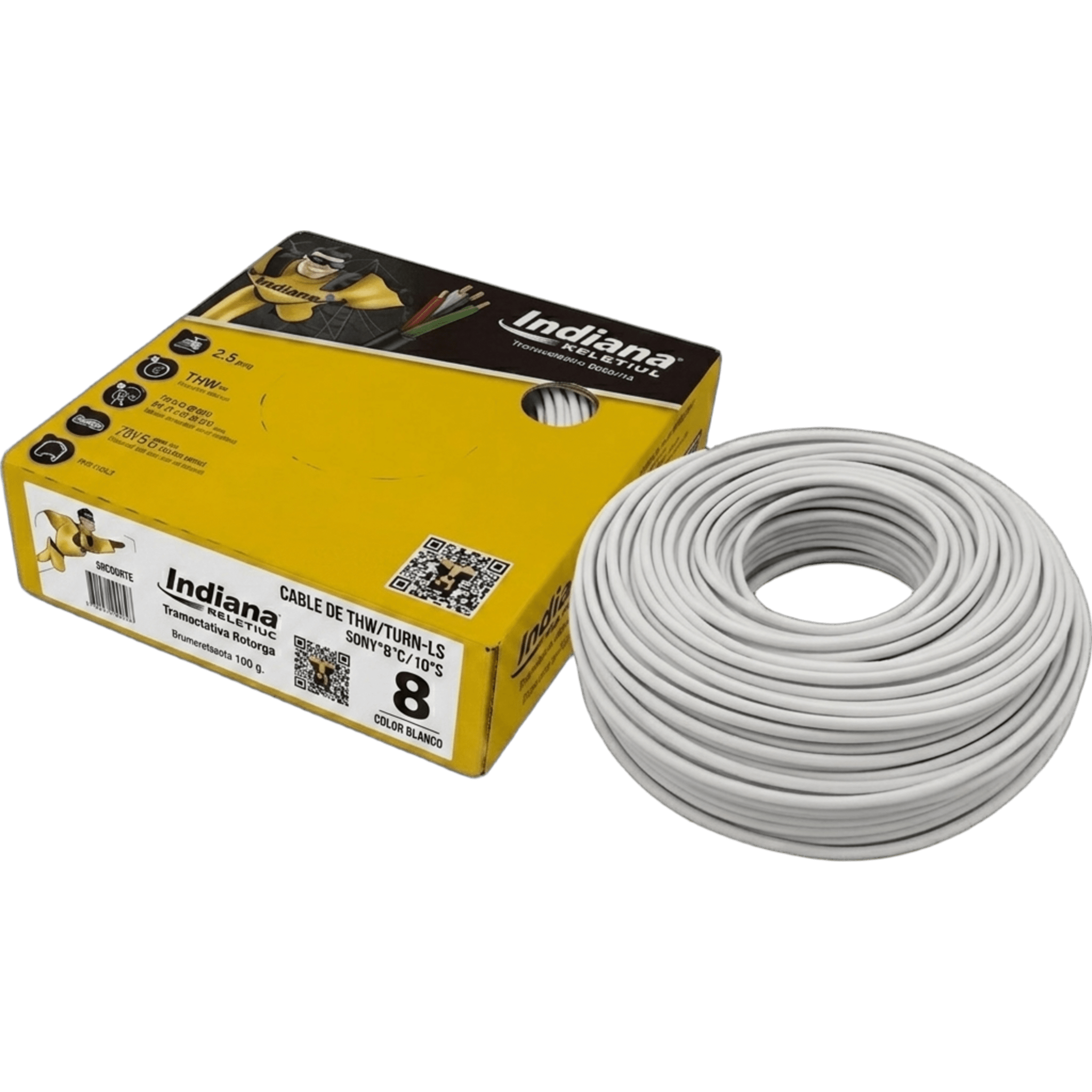 Cable Eléctrico THW-LS / 8 AWG / 19 Hilos / 90°C / 100 m (328 ft) / Blanco — INDIANA · SKU SLY-296-WHT/100