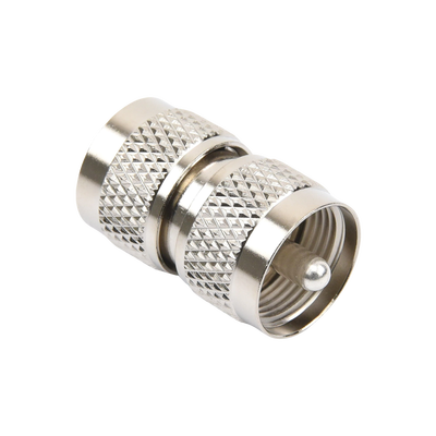 Adaptador Barril en Línea, de Conector UHF Macho (PL-259) a UHF Macho (PL-259), Níquel/ Plata/ Teflón.