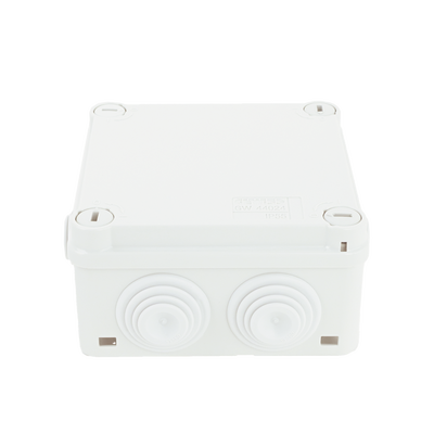 Caja Estanca de PVC Para Derivación y Conexión, 6 Entradas, Tapa con Tornillo de 1/4" de Vuelta, 100x100x50 mm (Área Interna), Uso Exterior IP55, Material que no Propaga el Fuego y Libre de Hálogenos