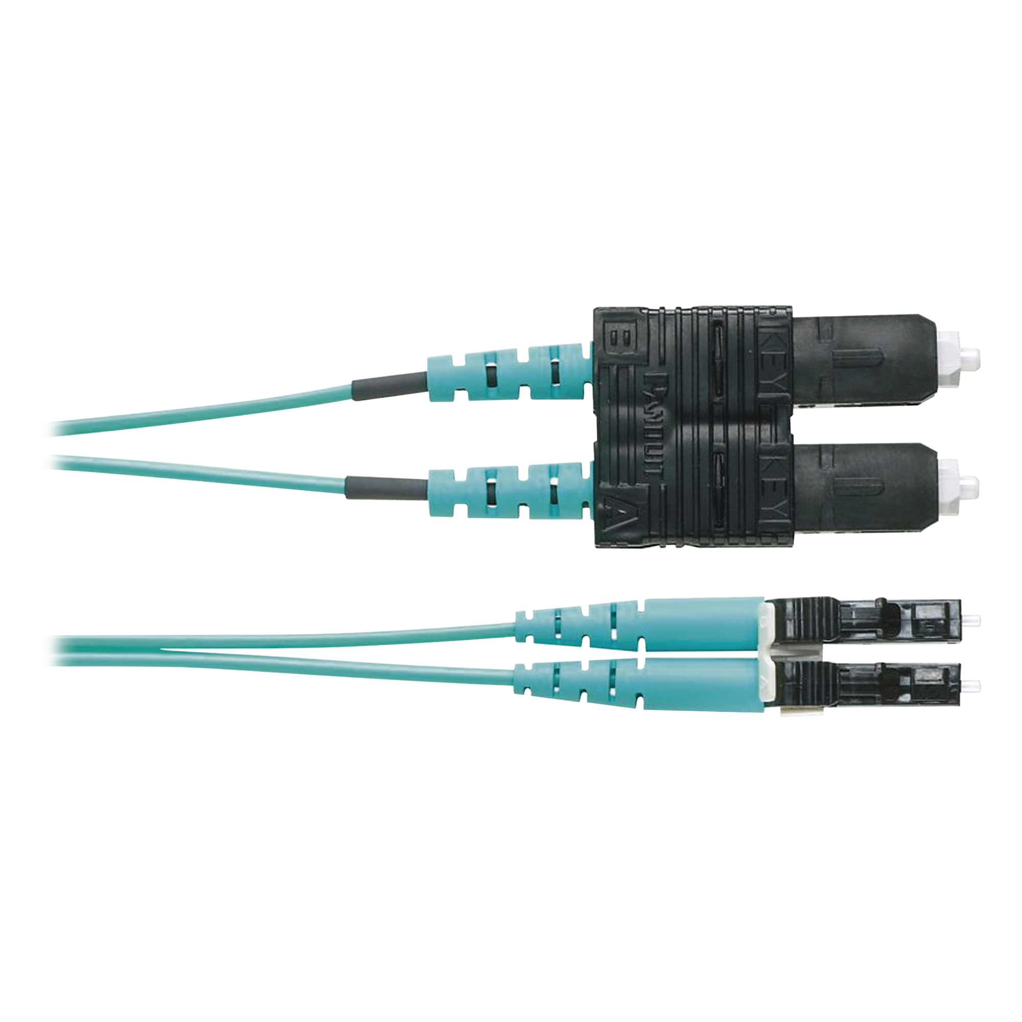 Jumper de Fibra Optica Multimodo 50/125 OM4, LC-SC Duplex, OFNR (Riser), Color Aqua, 1 Metro (3.28 Pies)