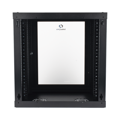 Gabinete de Pared de 12U con Puerta de Cristal Templado, 455 mm de Profundidad, Rack de 19'', Acero Reforzado Color Negro.