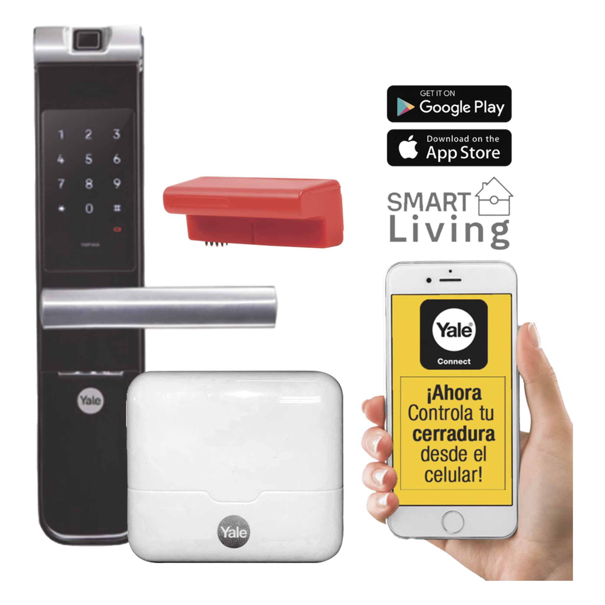 Kit Cerradura con manija YMF40A y HUB, Apertura por,  Código, Biometría y apertura por SMARTPHONE, Para puertas de 35 a 90 mm de espesor — YALE-ASSA ABLOY · SKU MX81861