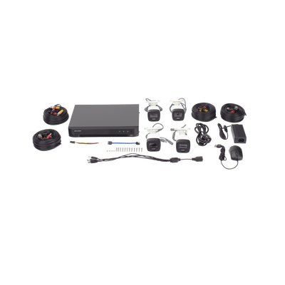 [Dual Light] Kit TurboHD 3K (5 Megapixel) / DVR 4 Canales / 4 Cámaras Bala para Exterior y Metal / Micrófono Integrado / Accesorios de Interconexión / Fuente de Poder