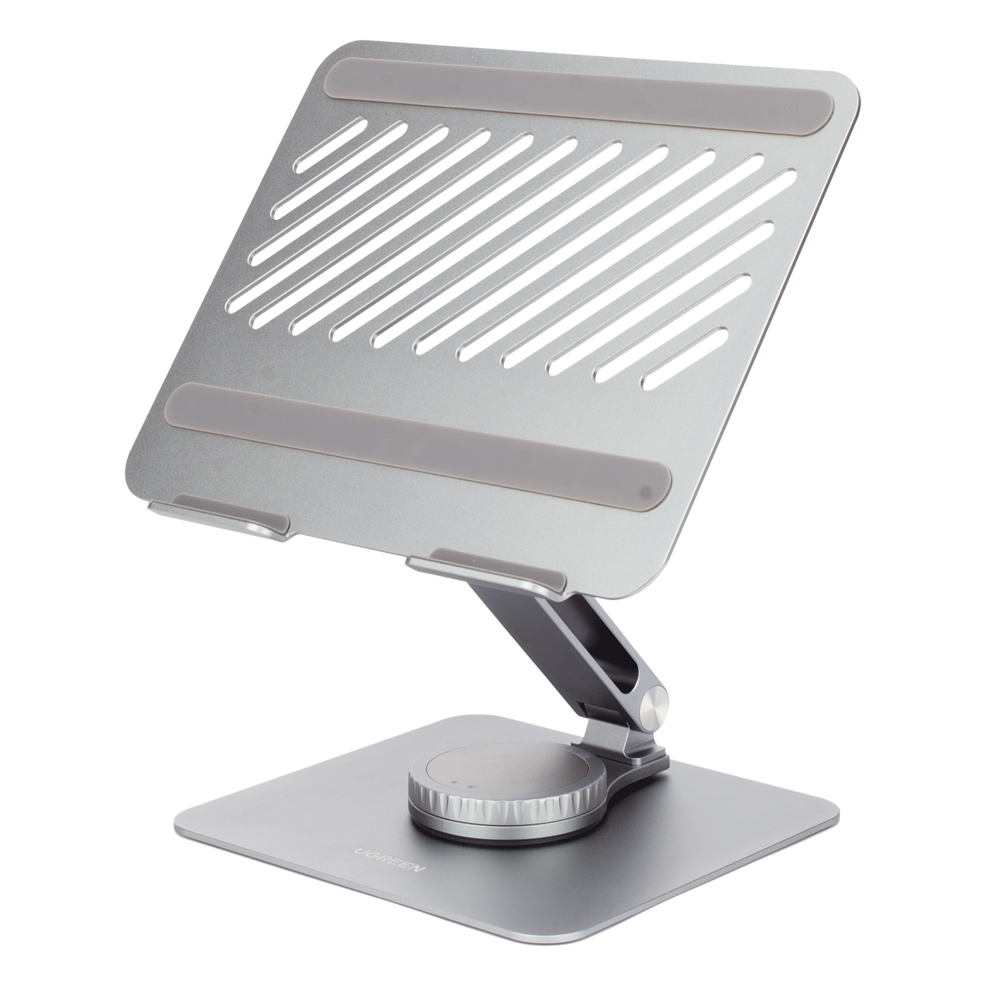 Soporte Giratorio de Aluminio para Laptop | Giratorio 360° | Función de Bloqueo | Soporta Laptops de 10 a 17.3''| Capacidad de Carga 5Kg | Excelente Estabilidad | Diseño Ergonómico | Altura y Angulo Ajustable | Plegable y Port&
