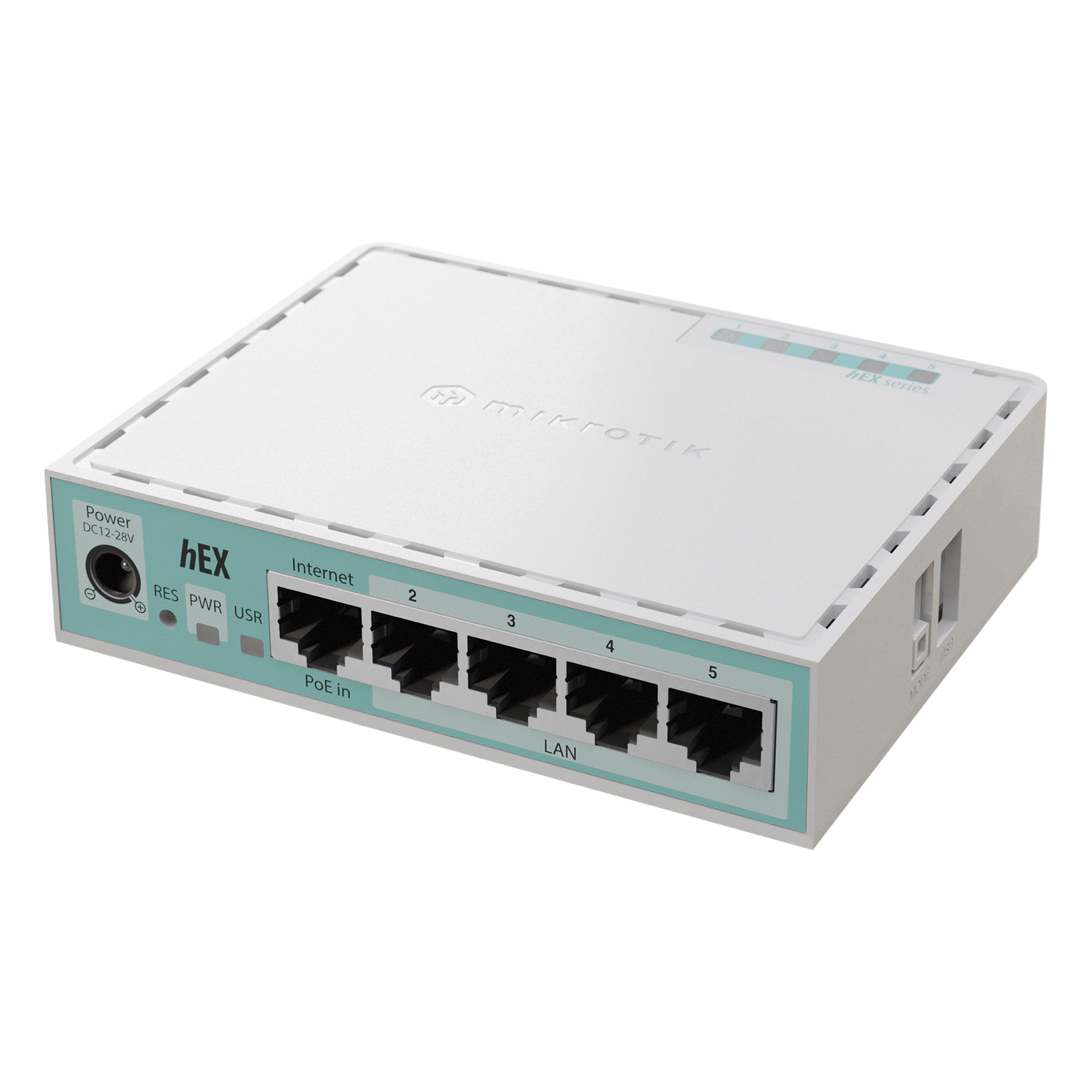 (Hex Version 2024) Router con 5 Puertos Gigabit Ethernet, 1 Puerto USB / CPU ARM Doble Nucleo/ RAM 512 MB/ Balanceo de Cargas — MIKROTIK · SKU E50UG