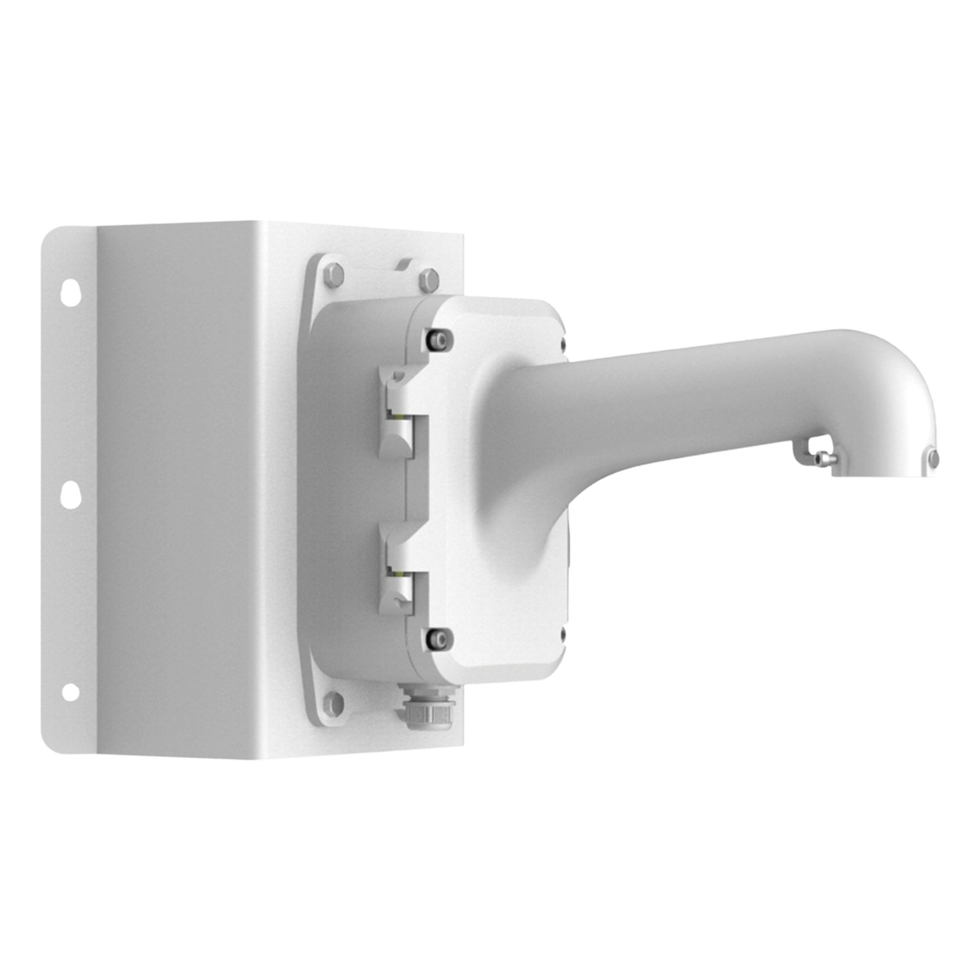 Montaje de Esquina con Caja de Conexión para Domos PTZ epcom y HIKVISION / Fabricado con Aleación de Aluminio y Acero · SKU DS-1604ZJ-BOX-CORNER