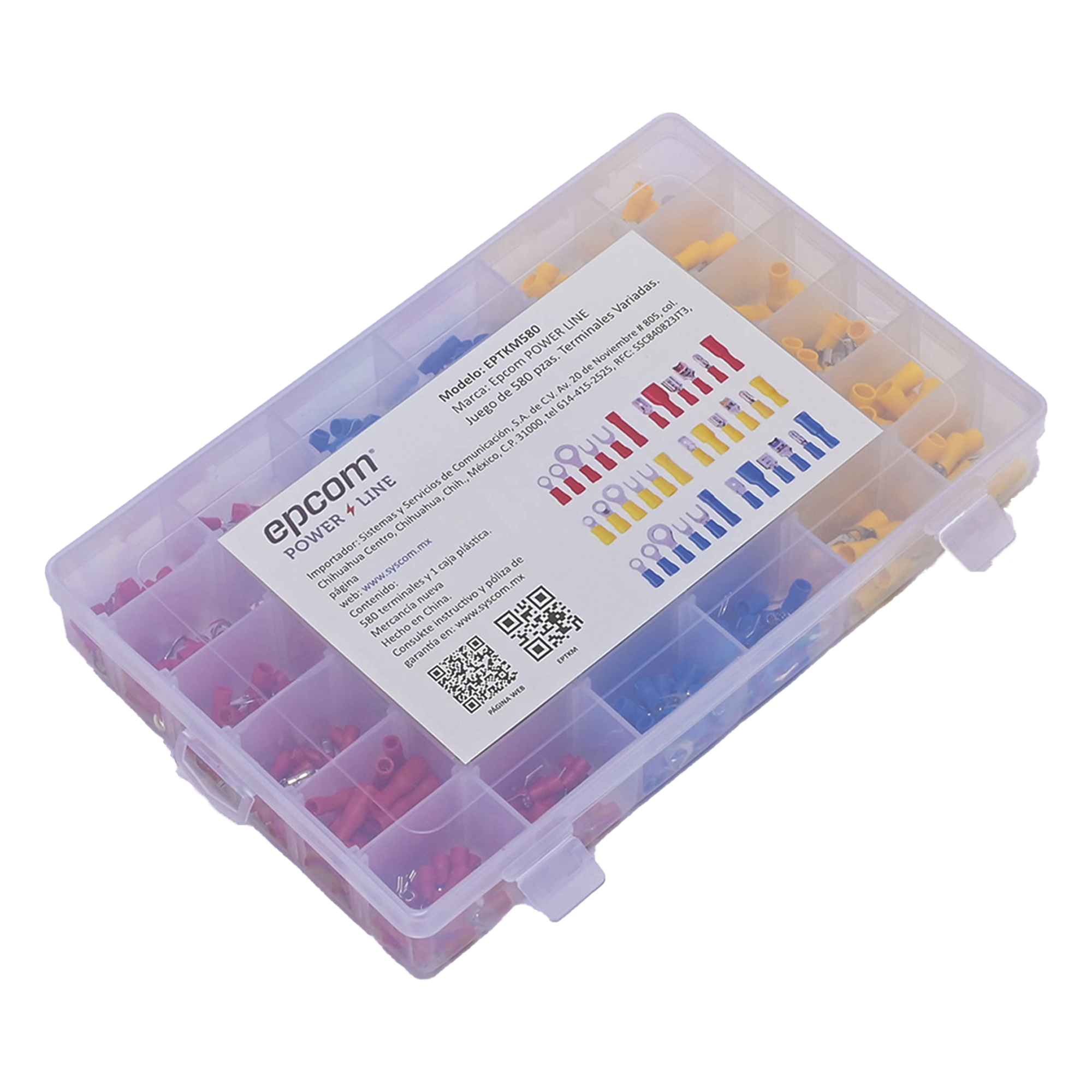 Juego de 580 pzas. Terminales Variadas con Forro y Caja de Almacenamiento. — EPCOM POWERLINE · SKU EP-TKM-580