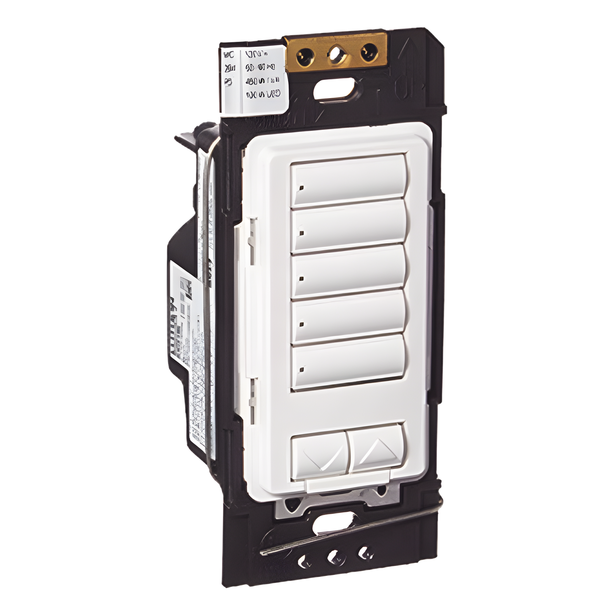 Botonera híbrida de 5 botones con atenuador de 450 W integrado, inalámbrica RF, sistema RadioRA 2 — LUTRON ELECTRONICS · SKU RRDHN5BRLWH