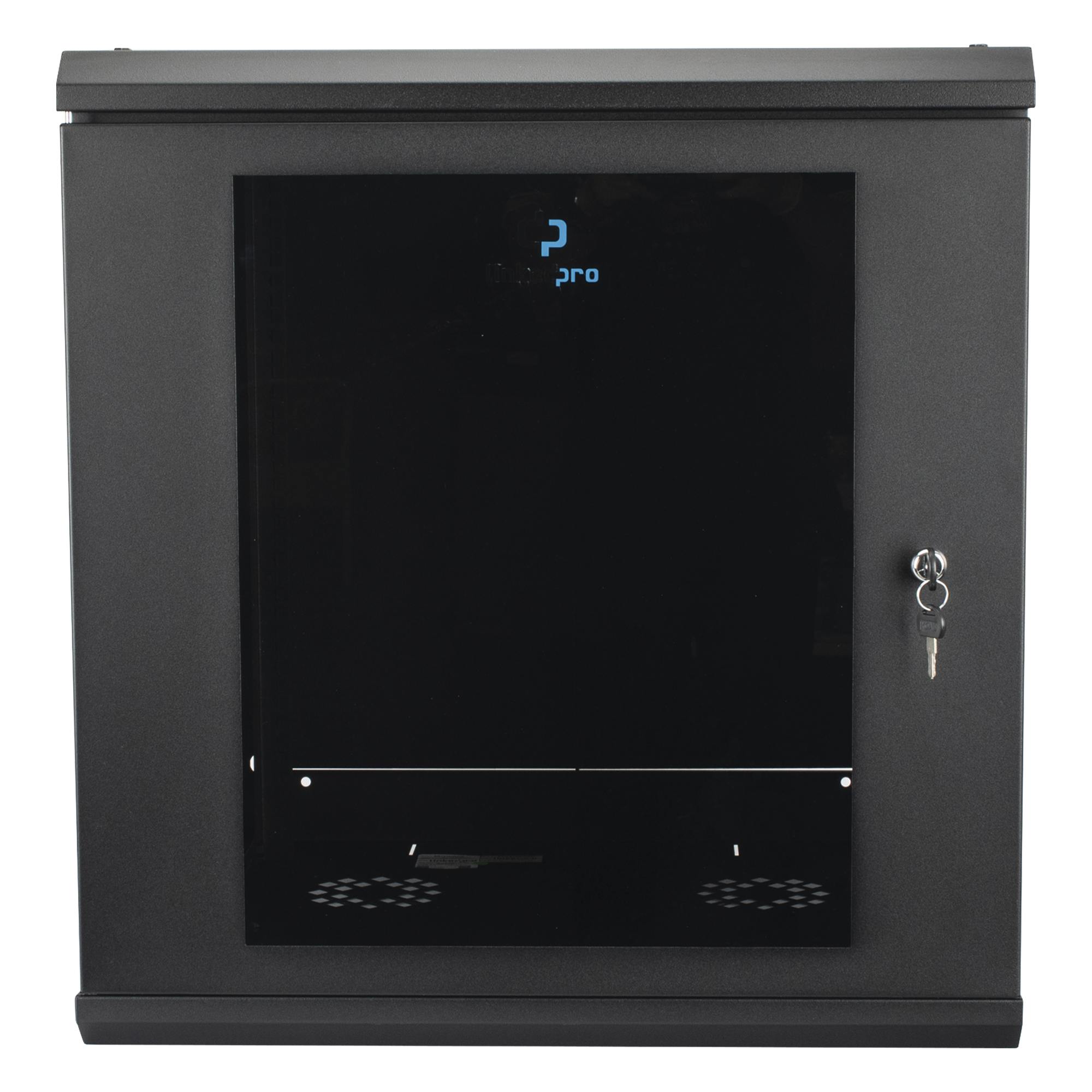 Gabinete Rack de Pared 12 Unidades / 19 Pulgadas / Ventilado / Puerta de Vidrio / Acero Calibre 18 / Carga 100 Kg / 635 x 606 x 612 mm (25 x 23.9 x 24.1 in) / Pintura Electrostática / Negro — LINKEDPRO · SKU SR-19-12-GN3G