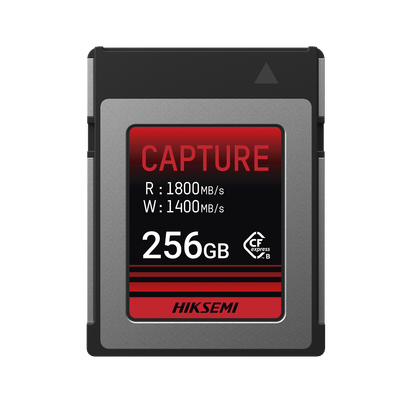 Memoria CFexpress tipo B / Clase 10 de 256 GB / Especializada para Cámaras de Fotografía y Video / 1800 MB/s Lectura / 1400 MB/s Escritura — HIKSEMI by HIKVISION · SKU HS-CFE-E300/256G