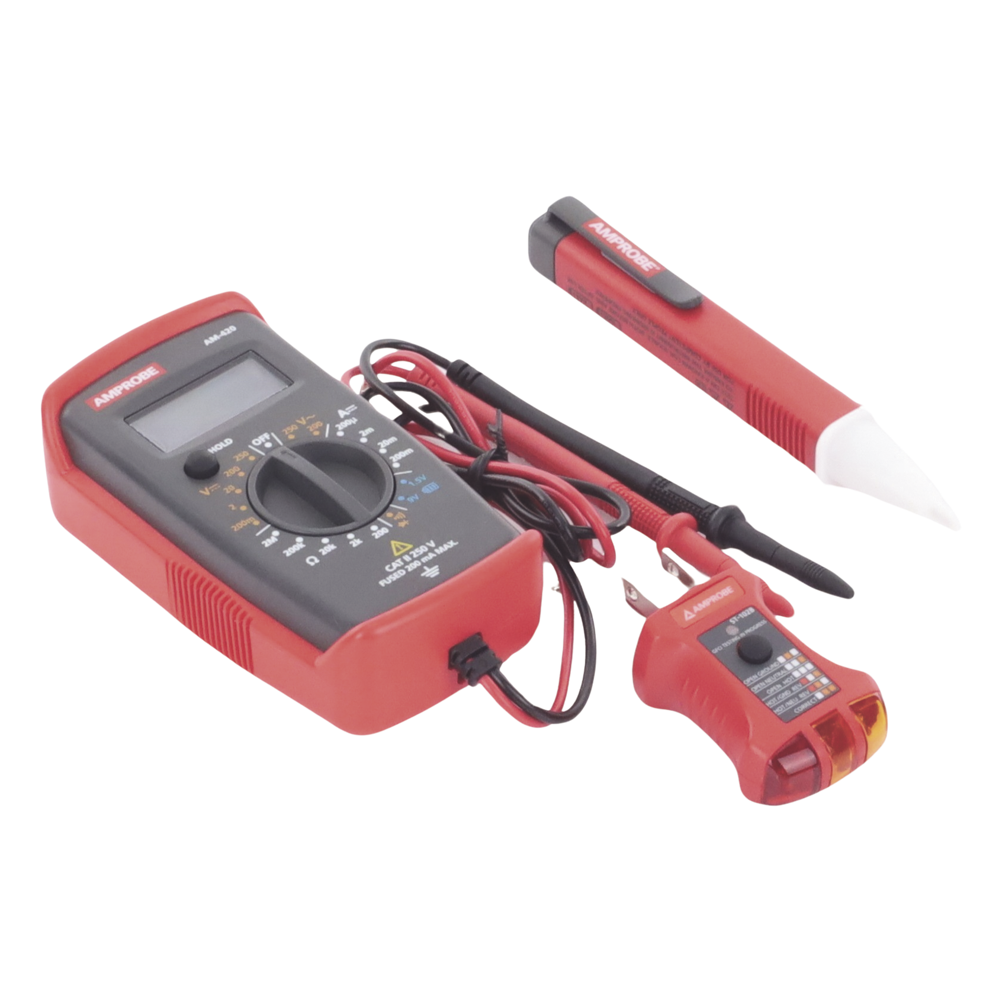 KIT Básico 3 en 1 con Multímetro Digital + Detector de Tensión sin Contacto + Comprobador de Fase GFCI