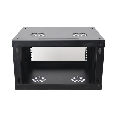 Gabinete de Pared de 6U con Puerta de Cristal Templado, 455 mm de Profundidad Total, Rack de 19in, Acero Reforzado Color Negro.