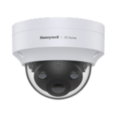 Domo IP 5 Megapíxeles / Lente 2.8 mm / 40 mts IR / Ultra Baja Iluminación / NDAA / ONVIF / IP67 / IK10 / IA (Filtro de Humanos y Vehiculos) / Conteo de Personas / Merodeo / H.265 / PoE / Alarmas I/O / Serie 35 / Honeywell Security