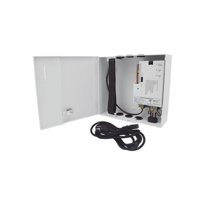 Fuente de Poder / 1 Salida 11-15 Vcc / 5 A / Temporizador Integrado / Con Capacidad de Batería de Respaldo / Requiere Batería / Aplicaciones en sistemas de control de Acceso
