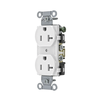 Contacto Dúplex 20 A, 125 V, 2 Polos, 3 Hilos, Cableado Posterior y Lateral, Color Blanco (Nema 5-20R).